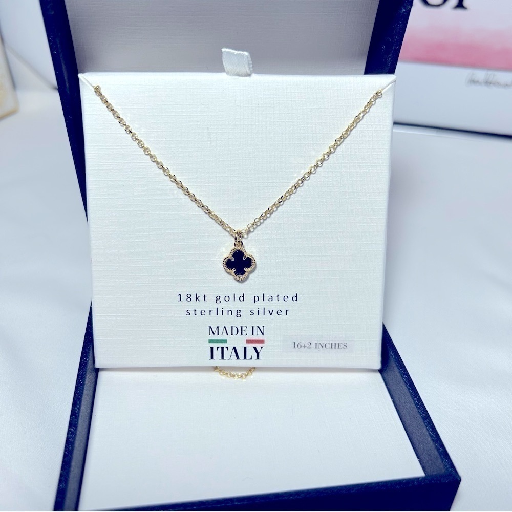 LUCIA MARA Four Leaf Clover‎  Black 18KT Gold Plated Sterling Silver necklace